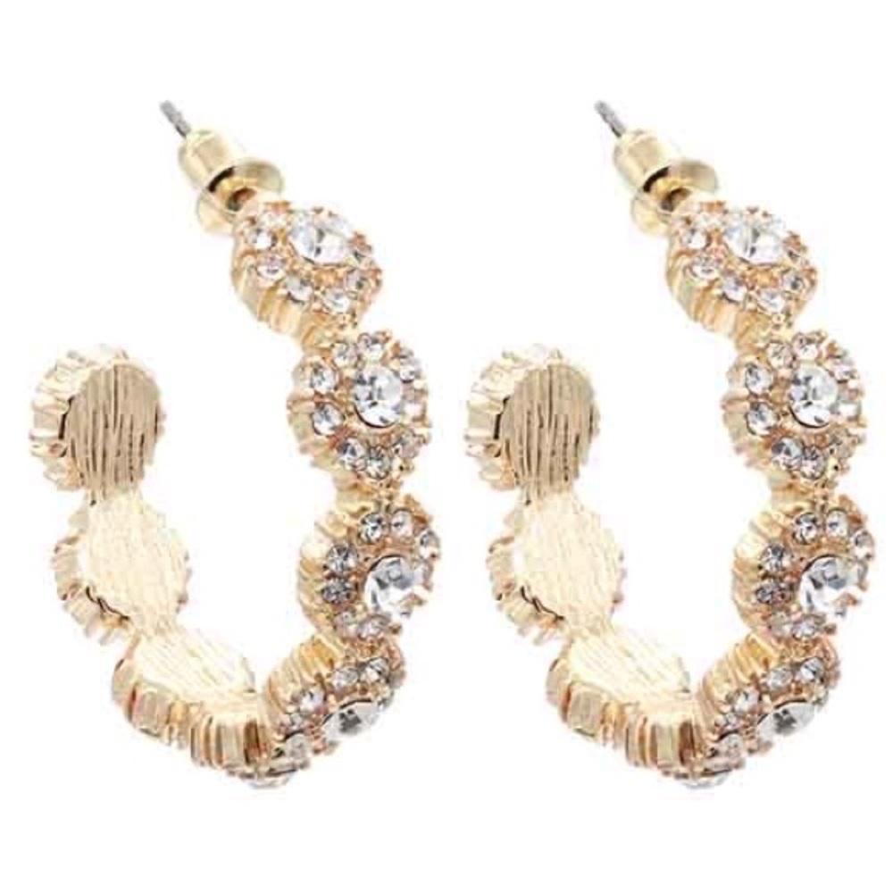 💕💕Gold Plated with Clear Crystal Flower Hoop Earrings